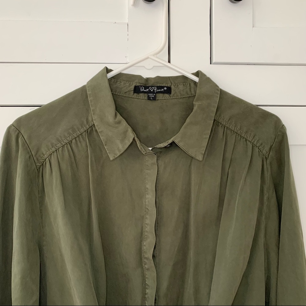 Velvet Heart Tencel Green Long Sleeve Front Tie Size Large - Picture 2 of 9